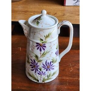 Antique Hand Painted Limoges T&V Chocolate Coffee Tea Pot, Violets & Gold